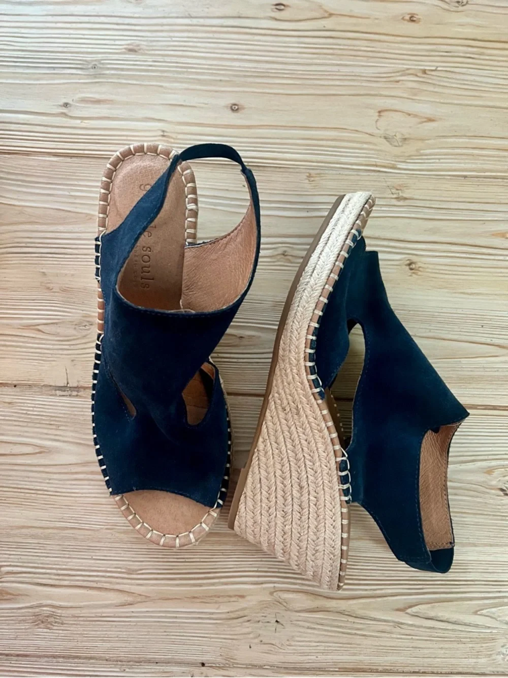 Gentle Souls Navy Leather Espadrille Wedge Sandals – Size 10 – Comfort Slingback
